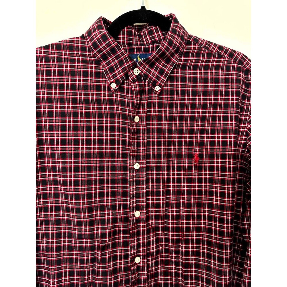 Polo Ralph Lauren Long Sleeve Shirt Check 100% Cotton ,Red Black Gingham, XL